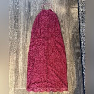 Elegant Red/Maroon Lace Halter Dress